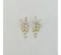QueenMee Accessories Drop Earrings Vintage Inspired Floral in Crystal - Gold