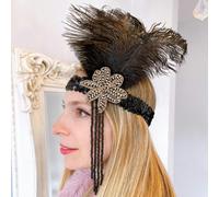QueenMee Accessories Flapper Headpiece with Feathers and Sequins