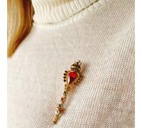 QueenMee Accessories Gold Crown Brooch Lapel Pin in Red
