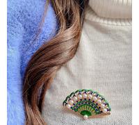 QueenMee Accessories Green Brooch with Pearls
