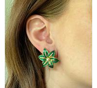 QueenMee Accessories Green Clip On Earrings Floral Vintage