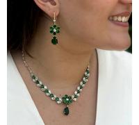 QueenMee Accessories Green Crystal Flower Necklace