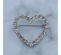 QueenMee Accessories Heart Brooch with Crystal Diamante Heart - Silver