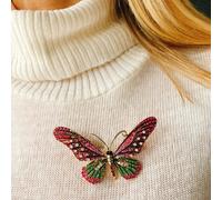 QueenMee Accessories Large Butterfly Brooch in Crystal - Pink