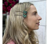 QueenMee Accessories Large Butterfly Crystal Hair Slides - Green