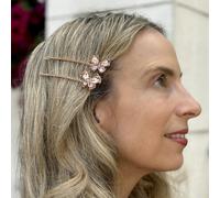 QueenMee Accessories Large Butterfly Crystal Hair Slides - Peach