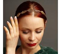 QueenMee Accessories Leaf Headband with Elastic - Gold