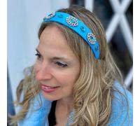 QueenMee Accessories Light Blue Headband with Pearls Sky Blue Hair Band Wedding Guest