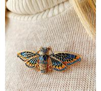 QueenMee Accessories Moth Brooch in Blue Enamel