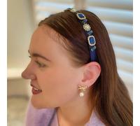 QueenMee Accessories Navy Headband With Pearls Slim Headband
