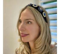 QueenMee Accessories Navy Pearl Headband Velvet Hair Band