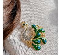 QueenMee Accessories Peacock Brooch with Enamel and Crystal - Gold
