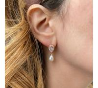 QueenMee Accessories Pearl Drop Earrings Small Crystal Earrings - Rose Gold