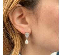 QueenMee Accessories Pearl Drop Earrings Small Crystal Earrings - Silver