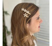 QueenMee Accessories Pearl Hair Grips Flower Hair Clips Gold Crocodile Hair Clips Set of 2