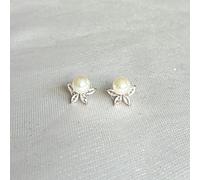 QueenMee Accessories Pearl Stud Earrings with Crystal Vintage Inspired Earrings - Rose Gold