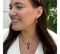 QueenMee Accessories Red Crystal Flower Necklace