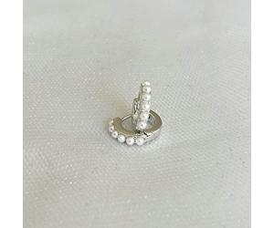 QueenMee Accessories Small Hoop Earrings Pearl Hoop Earrings - Silver