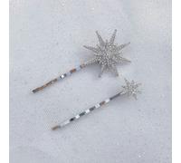 QueenMee Accessories Star Hair Clips Hair Slides Set of 2 - As Seen in Hello! - Silver