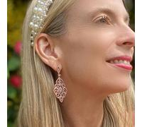 QueenMee Accessories Statement Earrings Long Drop Earrings with Crystal - Rose Gold