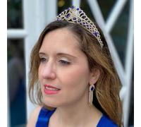 QueenMee Accessories Tiara Gold Blue Art Deco Inspiredo
