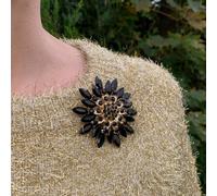 QueenMee Accessories Vintage Brooch Large with Crystal - Black
