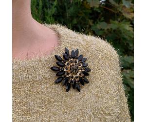 QueenMee Accessories Vintage Brooch Large with Crystal - Black