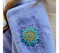 QueenMee Accessories Vintage Brooch Large with Crystal - Blue