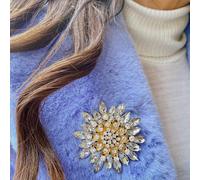 QueenMee Accessories Vintage Brooch Large with Crystal - White