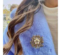 QueenMee Accessories Vintage Brooch with Pearl and Crystal - As Seen with Gok - Hematite (Grey) - Gold