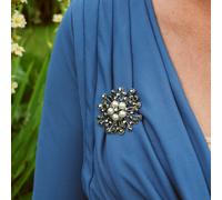 QueenMee Accessories Vintage Brooch with Pearl and Crystal - As Seen with Gok - Hematite (Grey) - Silver