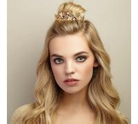 QueenMee Accessories Vintage Hair Clip Rhinestone Leaf - Gold