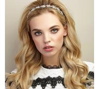 QueenMee Accessories Vintage Headband in Crystal Elasticated - Silver