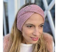 QueenMee Accessories Winter Headband Pink with Heart Brooch in Organic Cotton Lurex Sustainable