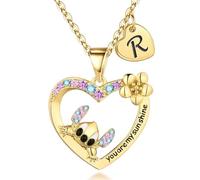 QUEENMOMENT Stitch Necklace Gifts for Girls Ohana Necklace for Kids Little Girls You are My Sunshine Birthday Stitch Jewelry for Daughter Granddaughter Niece Teen Girl, Stainless Steel Copper, Cubic