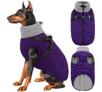 Queenmore 2XL Waterproof Dog Coat with Harness - 3-Layer Fleece Warm | Back Zipper Jacket for Labrador/Greyhounds/Golden Retriever/St. Bernard/Mastiff/Huskies - Stormproof Winter Walking, Purple