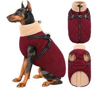 Queenmore 2XL Waterproof Dog Coat with Harness - 3-Layer Fleece Warm | Back Zipper Jacket for Labrador/Greyhounds/Golden Retriever/St. Bernard/Mastiff/Huskies - Stormproof Winter Walking, Burgundy
