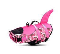 Queenmore Adjustable Dog Swimming Vest, Large Pet Life Jacket Shark Fin, Ripstop Pet Preserver With Rescue Handle, for Swimming,Kayaking,Boating,Border Collie, Pitbull, Labrador,2XL