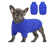 Queenmore Dachshund Jumper Turtleneck Knitted Dog Sweater Large Size Cat Pullover Clothes Outfit for Winter for Chihuahua Sausage Dog Bulldog Yorkie, Blue, L