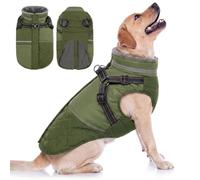 Queenmore Dog Coats Waterproof With Harness, Reflective, Green, 2XL | Warm Windproof Jacket For Large Dogs, Quilted Design, Fit Labrador Golden Retriever Doberman Husky German Shorthaired Pointer