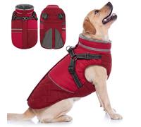 Queenmore Dog Coats Waterproof With Harness, Zip-Up Closure, Red, XL | Reflective Dog Jacket For Large Breeds, Easy On/Off Fit Labrador Golden Retriever Doberman Husky German Shorthaired Pointer