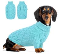 Queenmore Dog Jumper, Stretchy Warm Dachshund Jumper Cable Knit Pet Sweater for Medium Breeds Jack Russell, Dachshund (Sausage Dog), Greyhound, Lake blue, M