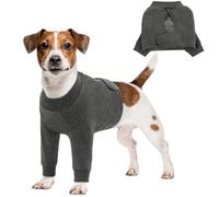 Queenmore Dog Leg Sleeve to Stop Licking, Alternative to Cone of Shame, After Surgery Dog Elbow Protector with Magic Tapes, Recovery Suit for Dogs Anti-Lick Wounds Sleeves, Grey, S