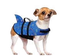 Queenmore Medium Dog Life Jacket, Dog Life Vest for Swimming with Shark Fin, Ripstop Dog Lifevests for Boating with Handle/Leash Hook, Pet Safety Water Vest for French Bulldogs Dachshunds (Prints,M)