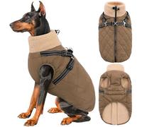 Queenmore Reflective Waterproof Dog Jacket with Harness - Stormproof | Dachshund Coat for Large Breeds Labrador Golden Retriever St. Bernard Full Belly Wrap for Cold Weather(Brown, 2XL)