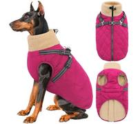 Queenmore Waterproof Dog Coat with Harness - 3-Layer Warm, 2XL | Back Zipper Jacket for Labrador/Greyhounds/Golden Retriever/St. Bernard/Mastiff/Huskies Stormproof Winter Walking, Rose, XXL