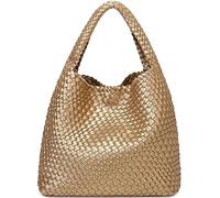 Queenoris Fashion Woven Purse for Women Top-handle Shoulder Bag Soft Summer Hobo Tote Bag, Golden