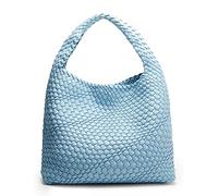 Queenoris Fashion Woven Purse for Women Top-handle Shoulder Bag Soft Summer Hobo Tote Bag, Sky Blue