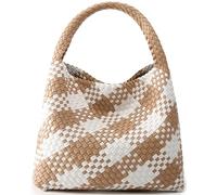 Queenoris Woven bag for women, Apricot and White Contrasting