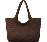 Queenoris Woven Bag for Women, Fashion Top Handle Shoulder Handbag Vegan Leather Shopper Purses Large Travel Tote Bag, Coffee-suede